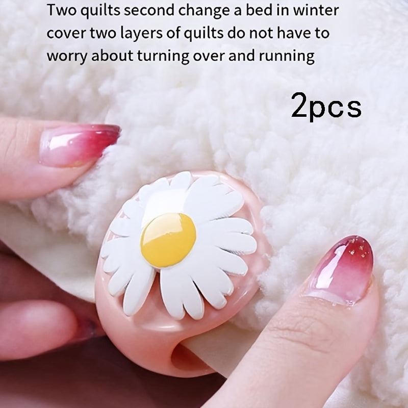 Set of 2 Daisy Flower Bed Skirt Pins Needle-Free Quilt Fasteners Anti-Slip Bed Sheet Clips