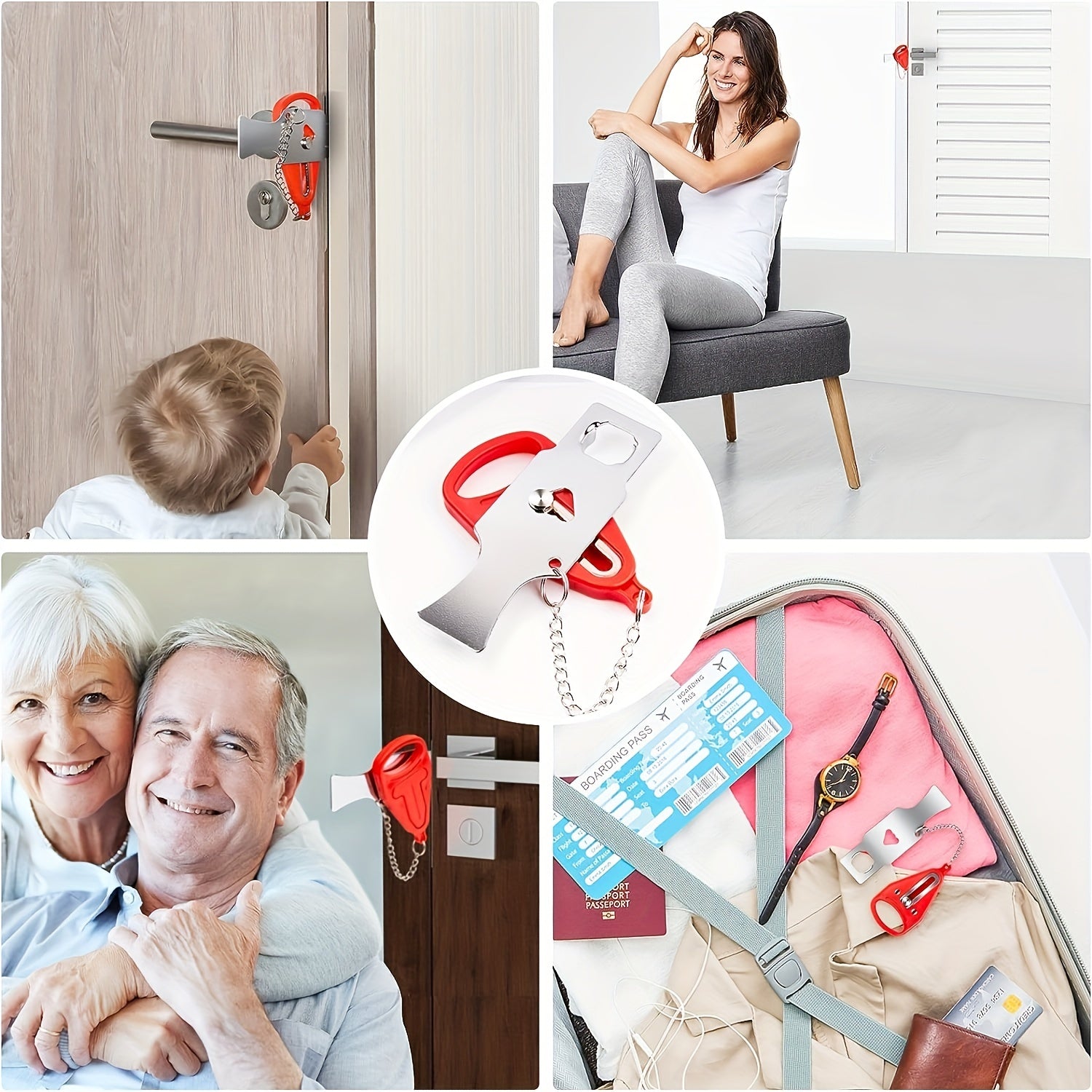 Qizil portativ eshik kaliti, zanglamaydigan po'lat, og'ir xavfsizlik kaliti