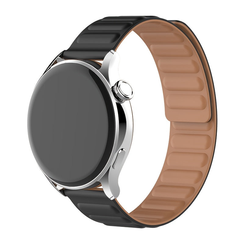Silicone Watch Band with Magnetic Back Loop Water-Resistant 20mm-22mm Replacement Strap for Smartwatches with Deployant Clasp