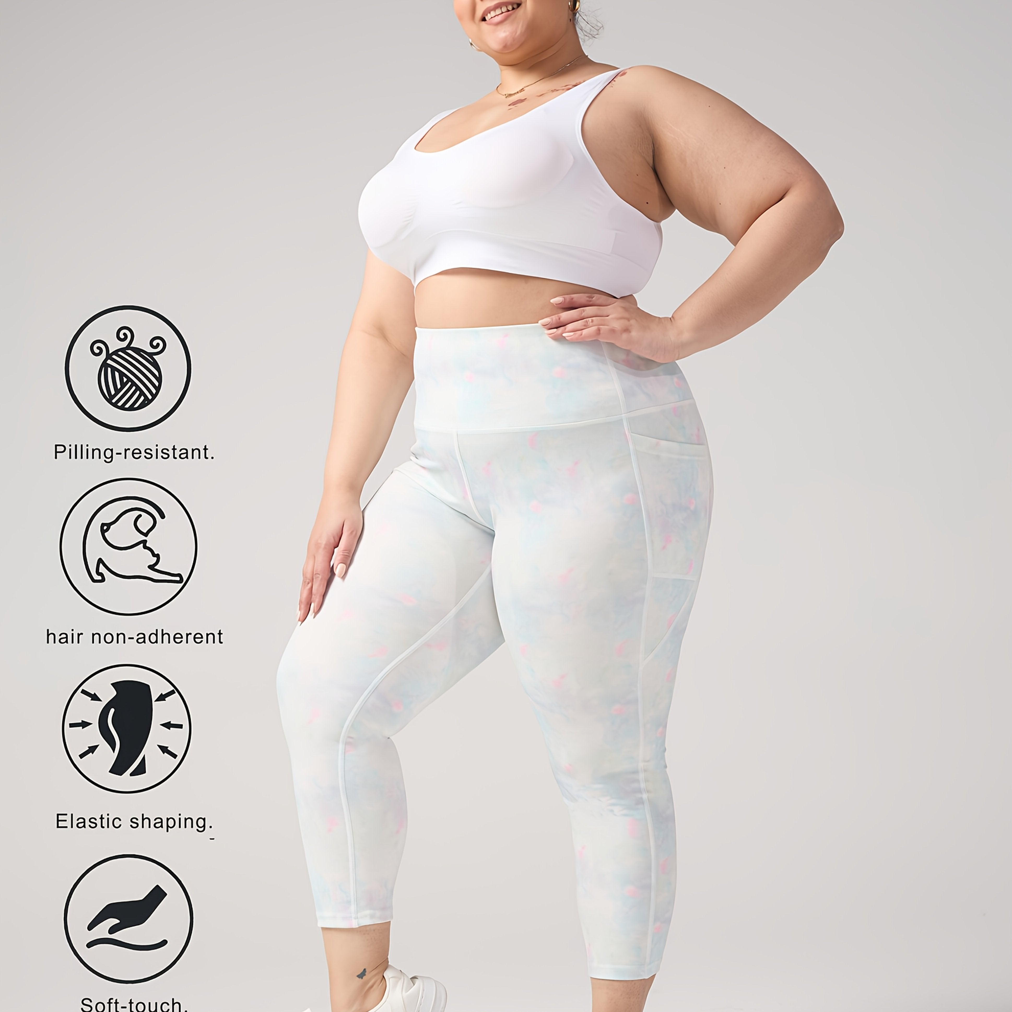 Plus Size Women's Cloud Pattern Capri Pants High-Waisted Tummy Control