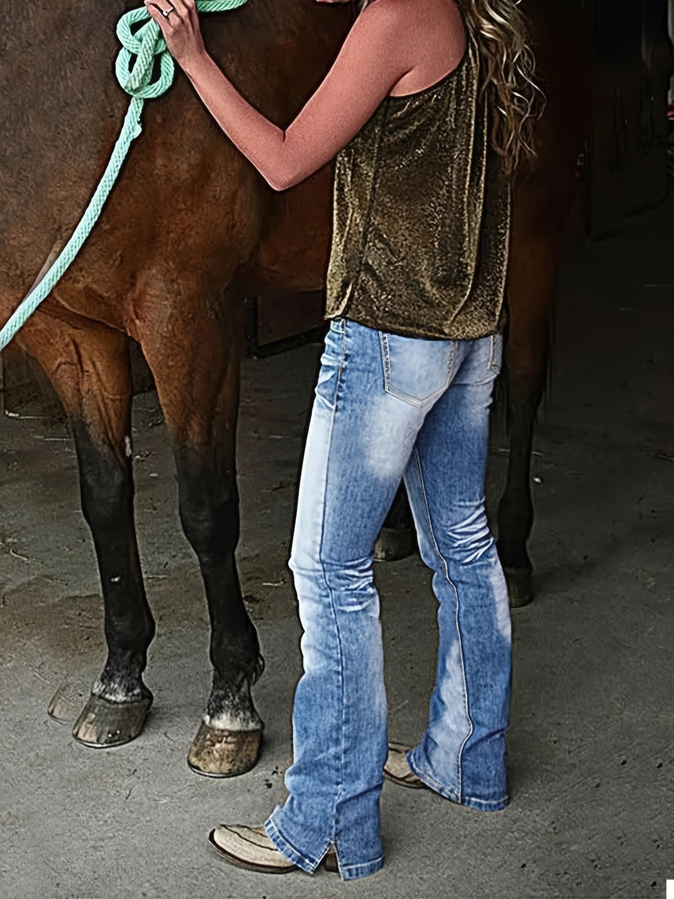 Women's Plus Size Flare Jeans Stretch Denim High-Waist Bell Bottoms