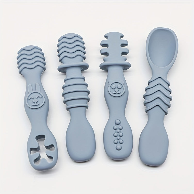 4-Piece Silicone Baby Spoon Set Soft-Tip BPA-Free Dishwasher Safe for Children 6 Months+