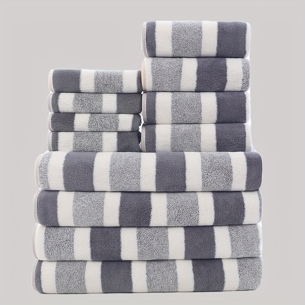 12-Piece Microfiber Bath Towels Set Quick-Dry Absorbent Soft Thick for Home Bathroom