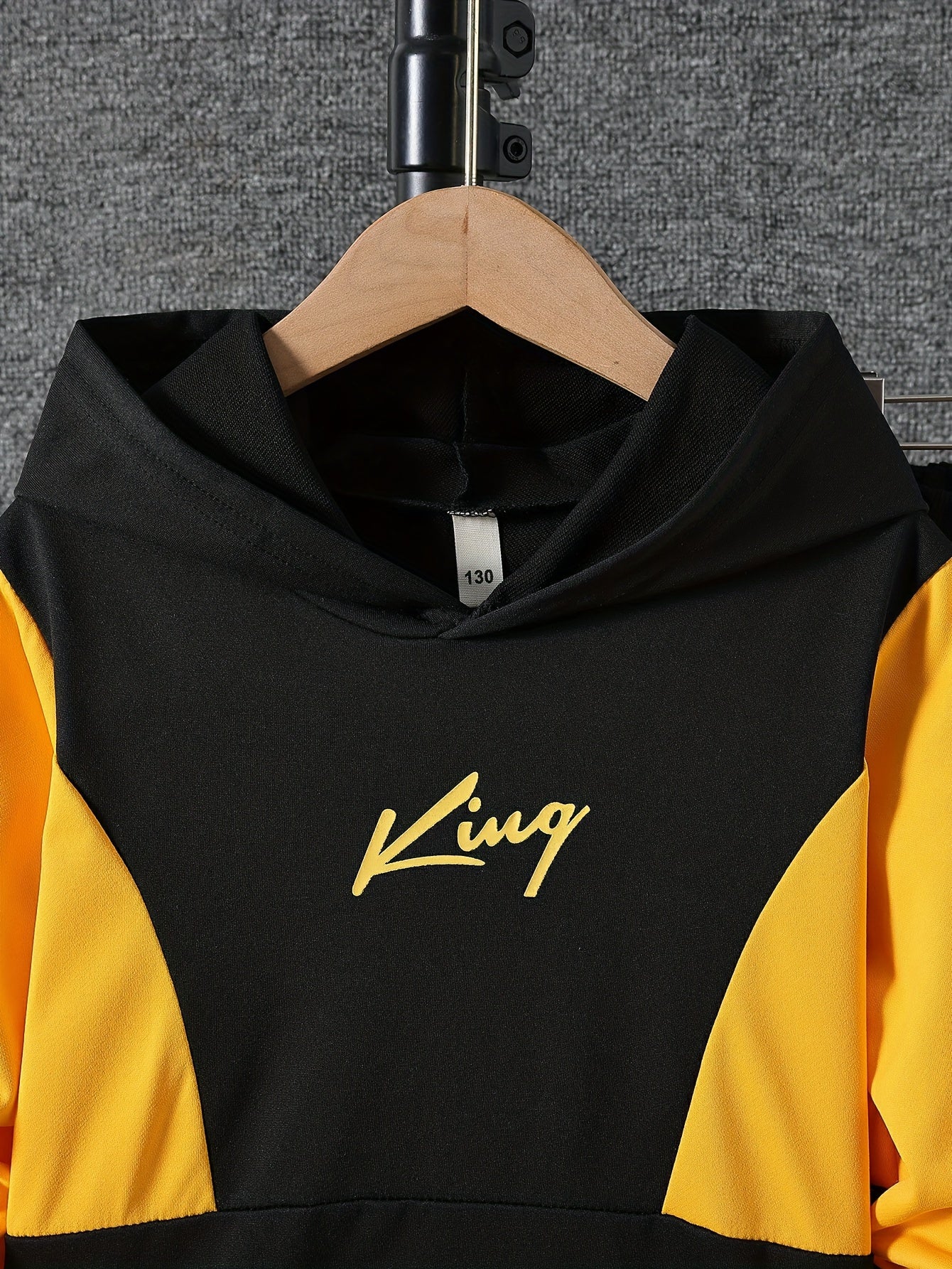 Casual Spring and Autumn Long Sleeve Hooded Patchwork Letter Print Set for Outdoor Wear