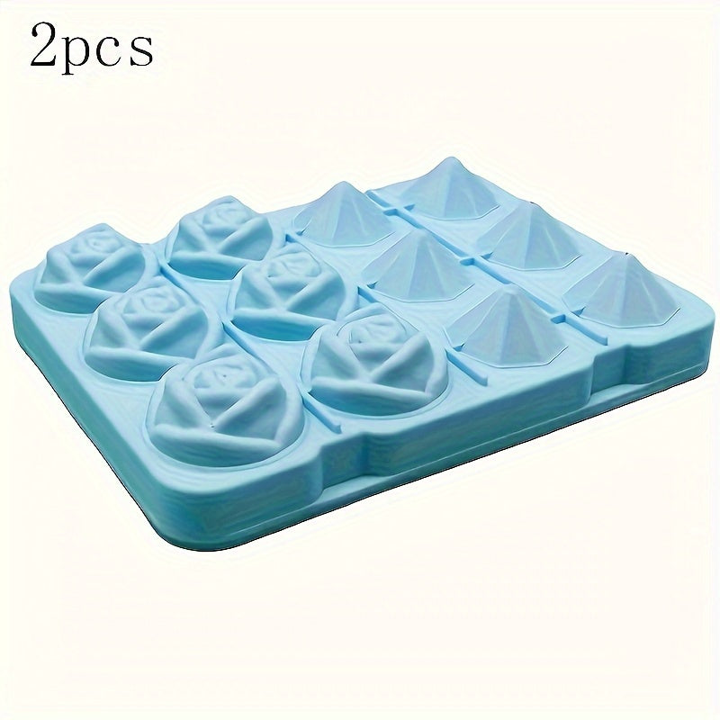 Ice Cube Mold Set 2 Silicone Trays for Ice, Chocolates, Jellies, Whiskey