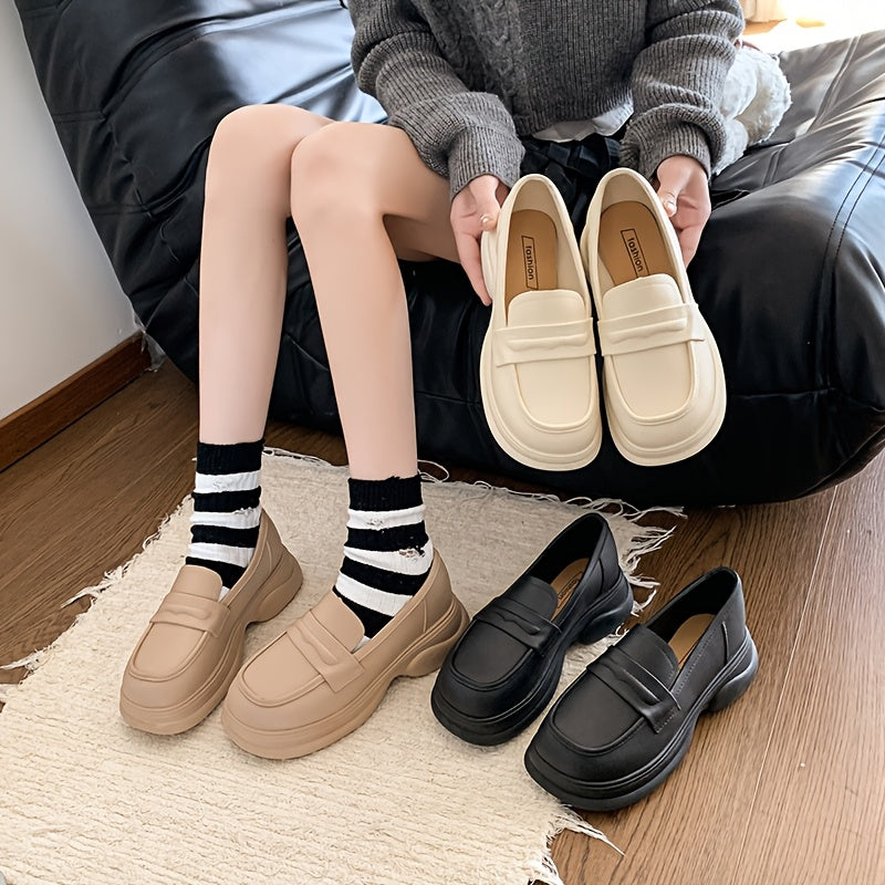 Women Spring Casual Loafers All-Season Slip-On Shoes White Black Accents