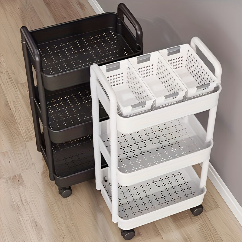Heavy-Duty Plastic Utility Cart with Wheels, Multi-Purpose Floor Organizer