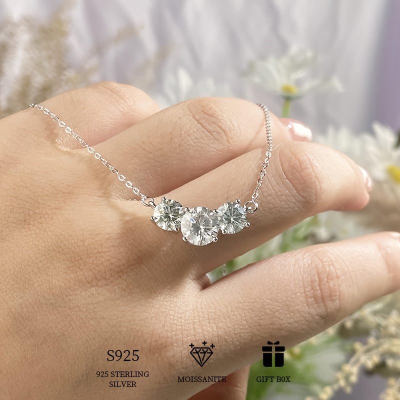 Sterling Silver Necklace with 2-4ct Moissanite Pendant White Gold Clavicle Chain for Women