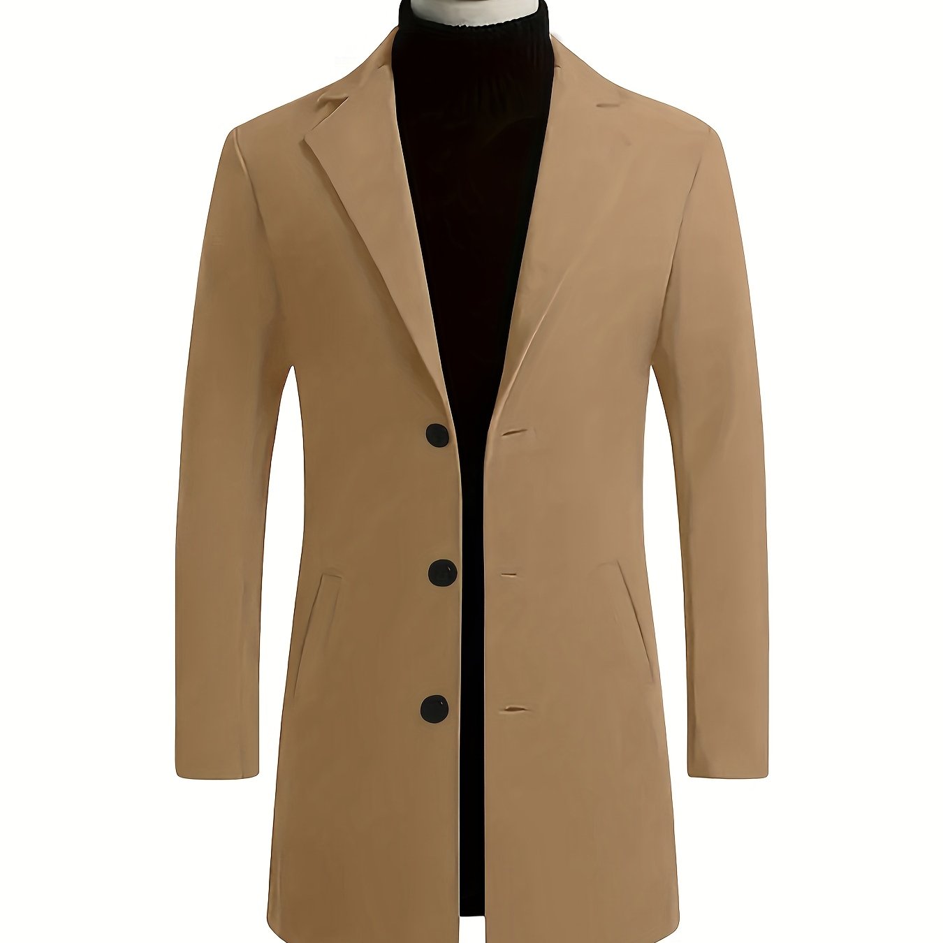 Men's Fall Winter Polyester Solid Color Long Sleeve Lapel Work Coat