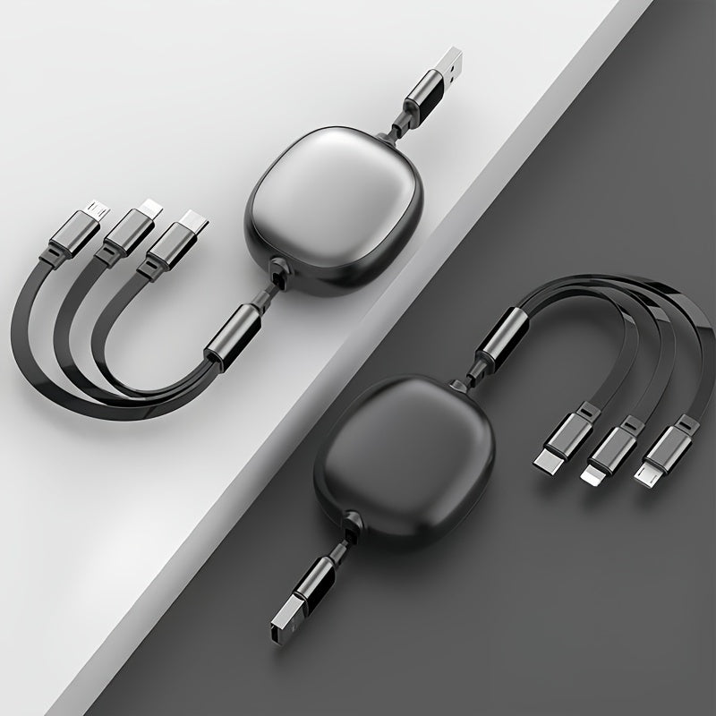 3-in-1 Retractable USB Charging Cable 100W Fast Charging Data Sync for iPhone Samsung Huawei