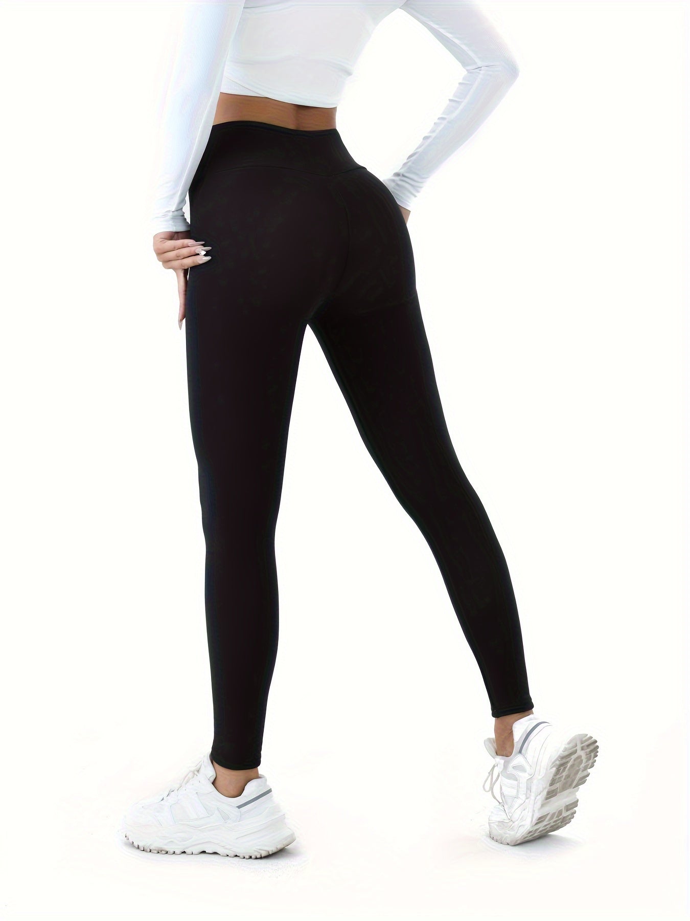 Women's High-Waist Thermal Leggings Knit Fabric Solid Color Fall Winter