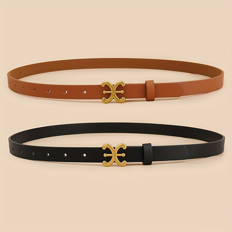 Women's PU Leather Belt with Metal Buckle for Jeans and Dresses