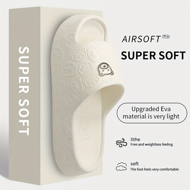 Women's Cartoon Bear Pattern Slip-On Indoor Slides Soft Sole Comfortable House Shoes