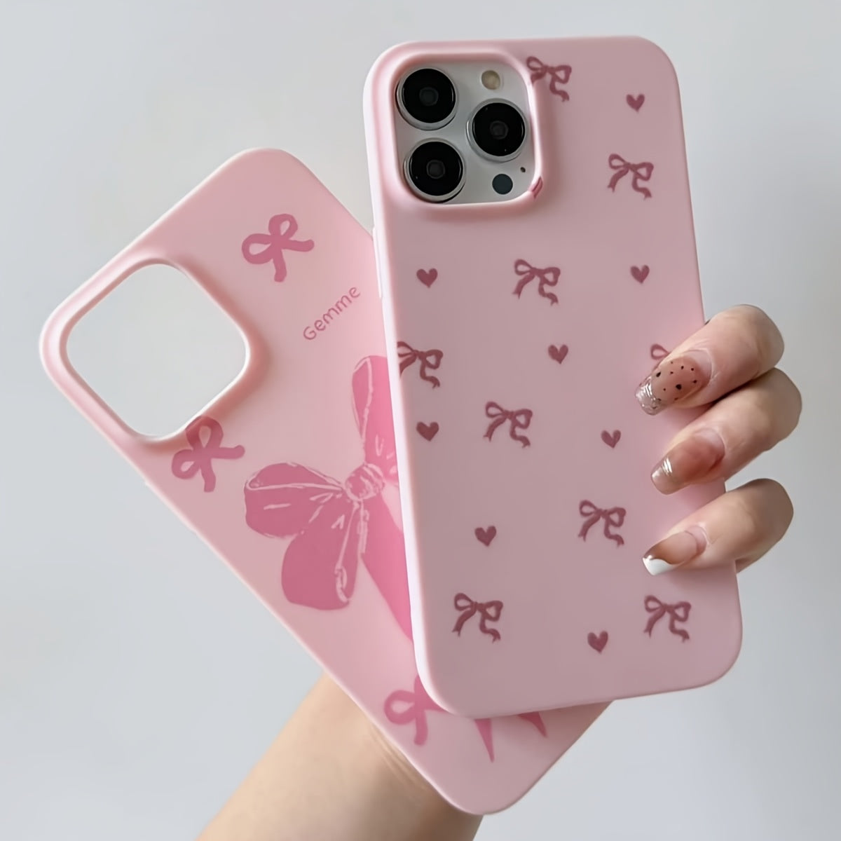 Two Transparent TPU Phone Cases with Light Pink Bow Patterns for iPhone 7 to 15 Pro Max