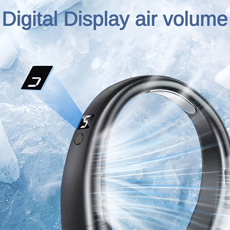 Ventilador digital de cuello de 5 modos portátil con placa de enfriamiento para actividades al aire libre camping viajes pesca recargable por USB