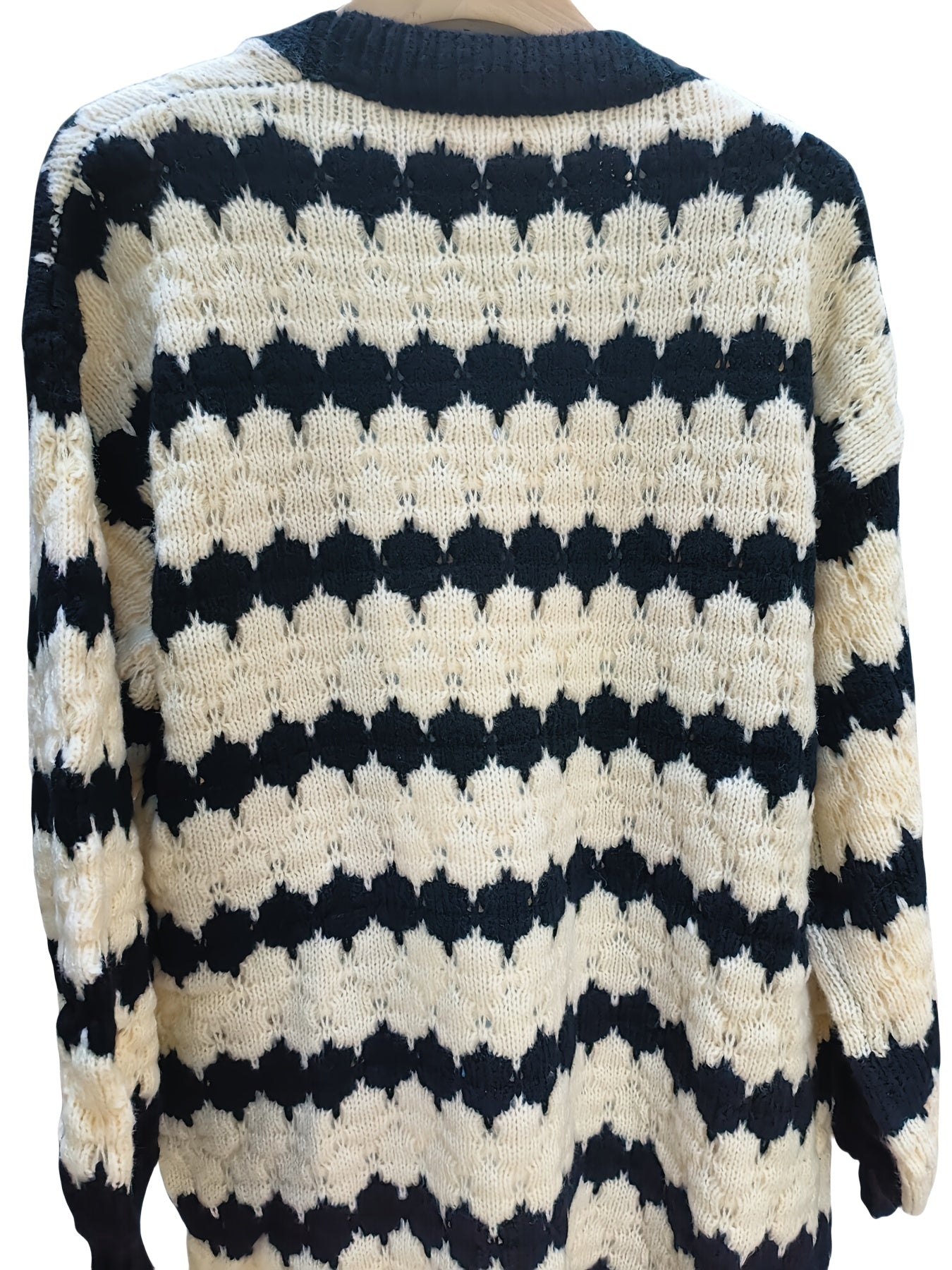 Plus Size Women's Color Block Cardigan Long Sleeve Open Front Sweater Geometric Pattern