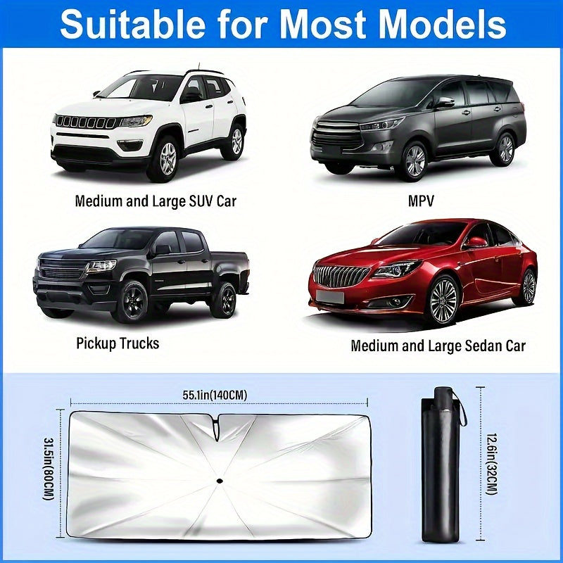 Sombrilla de sol para coche de titanio plateado universal, protector de parabrisas delantero, enrollable