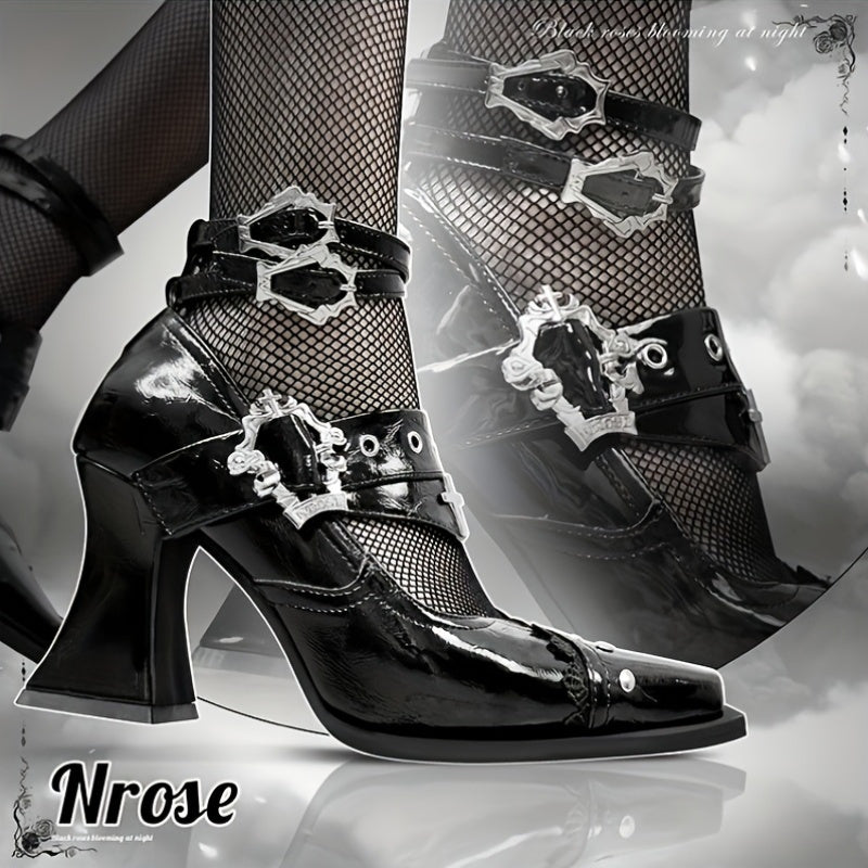 Women Gothic Pointed High Heeled Shoes Slim Heel Punk Single-Layer Shoes