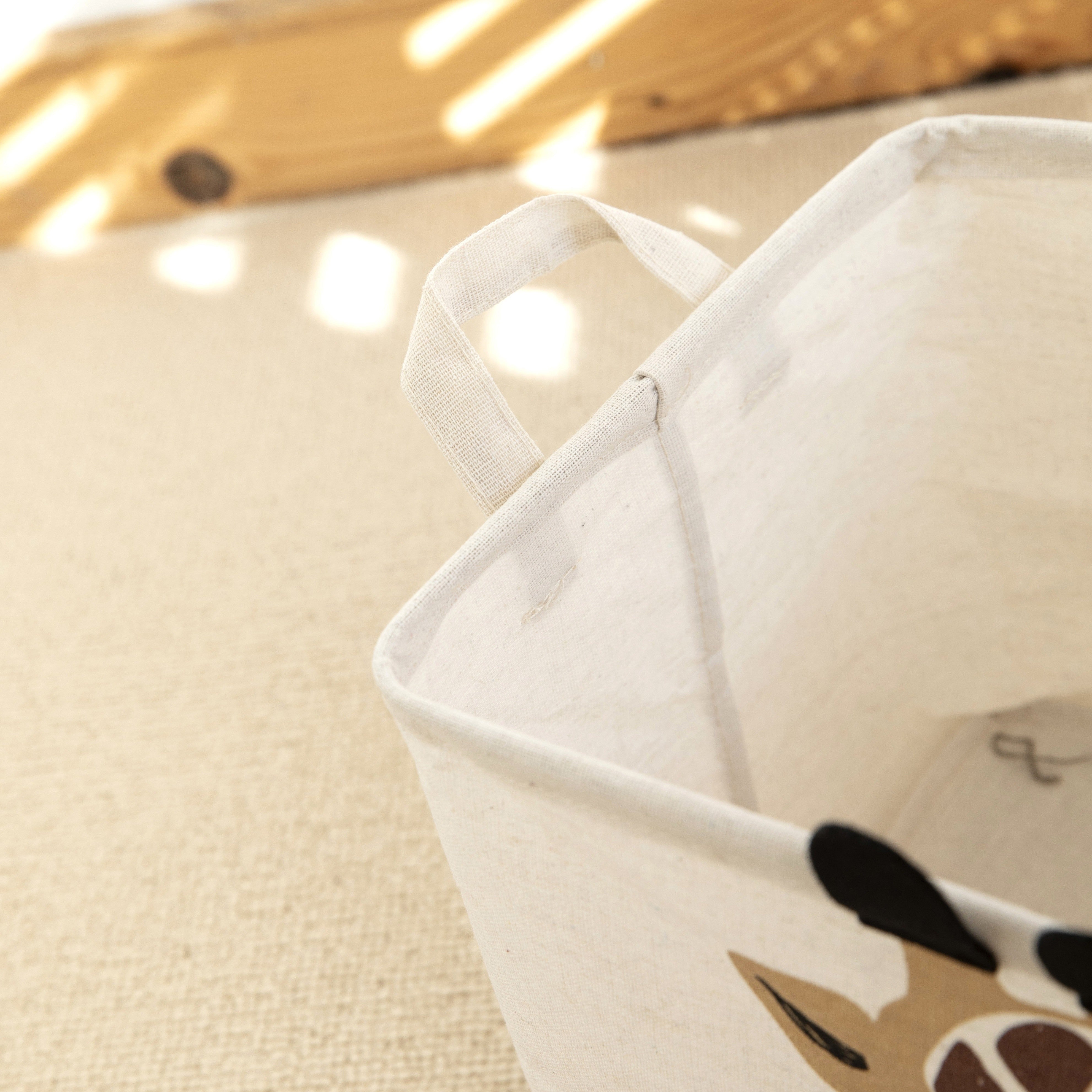 Foldable Cartoon Storage Basket with Handle and Multiple Compartments for Laundry and Toys