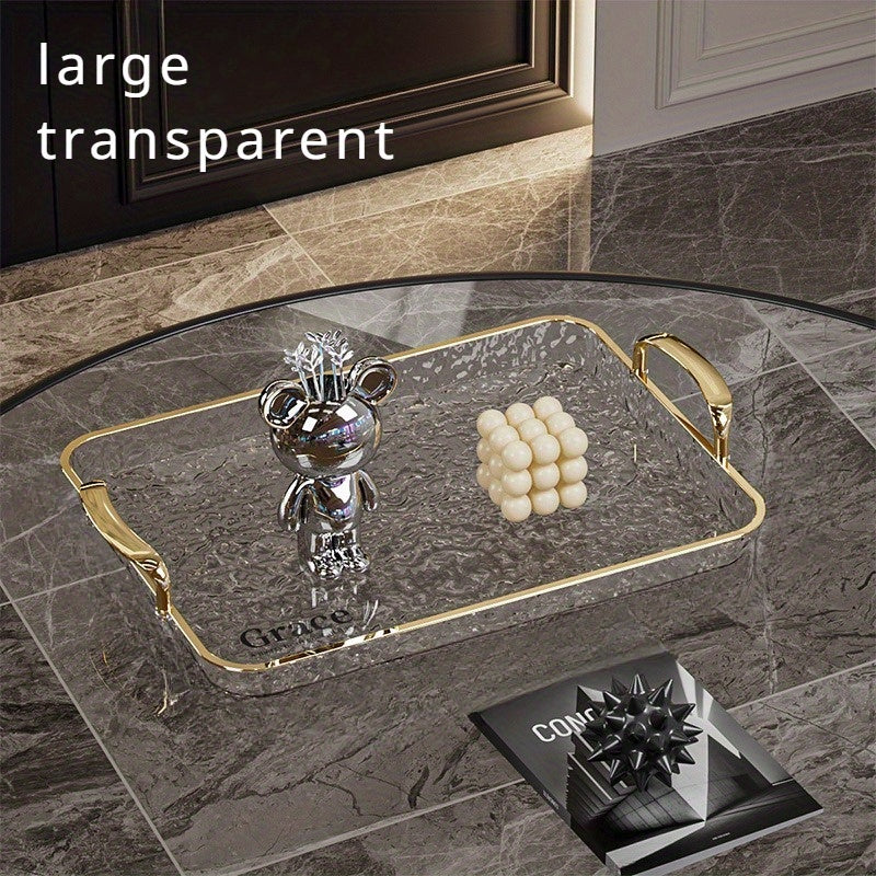 Golden Rimmed Rectangular Serving Trays Set Large Transparent Plastic with Handles for Fruits Snacks Pastries