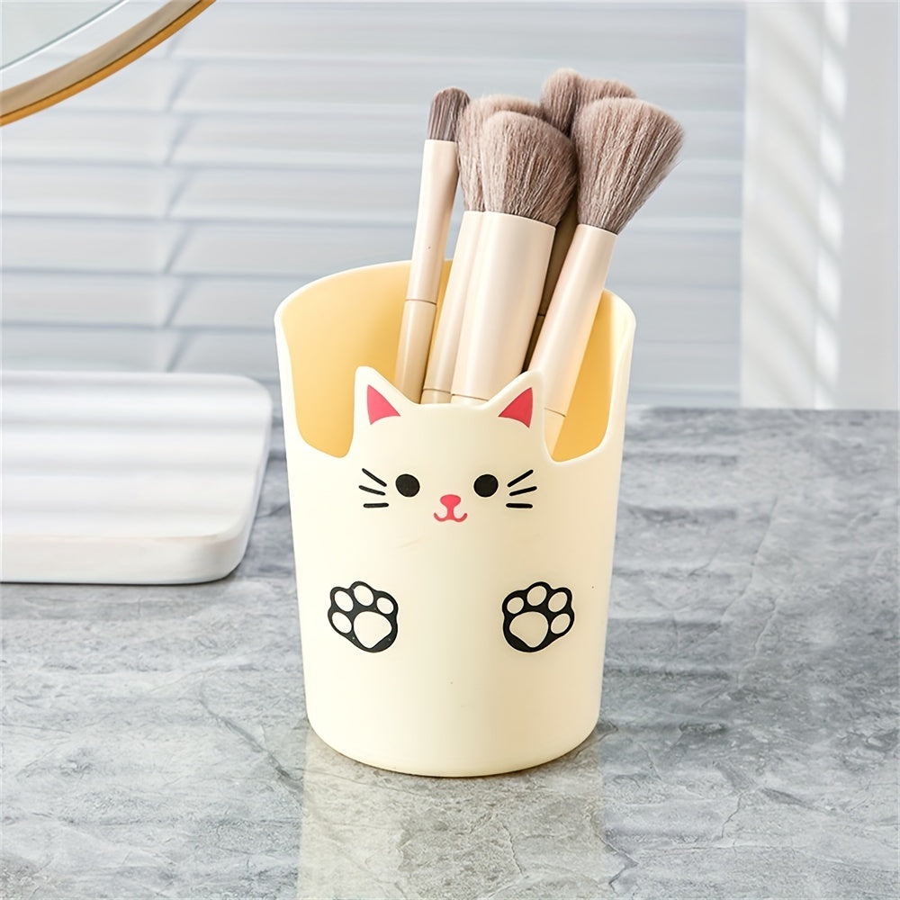 Cute Cat Design Pen Holder and Makeup Brush Storage Desktop Organizer