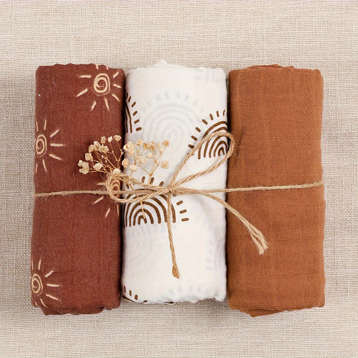 Set of 3 Muslin Cotton Blankets for Babies and Kids Soft and Breathable Multi-Use