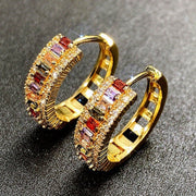 Women's Hoop Earrings Rectangle Cut Topaz Zircon Gold Plated Jewelry