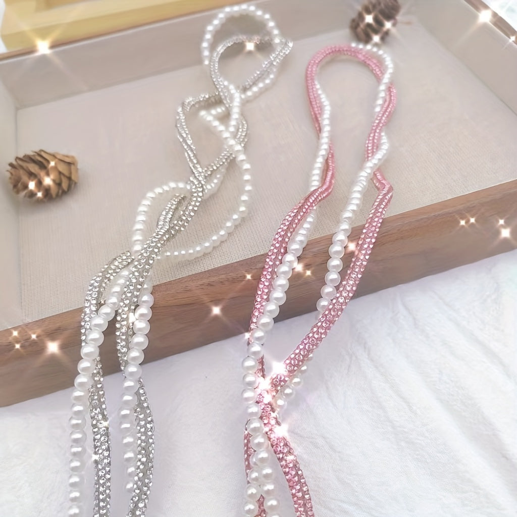 Pearl Rhinestone Long Lanyard PVC Phone Key Holder with Universal Attachment