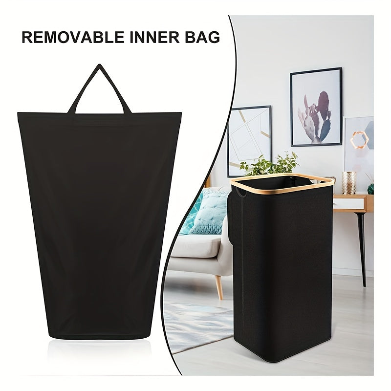 Foldable 100L Laundry Basket with Lid and Liner Grey Black for Bedroom Bathroom Dorm