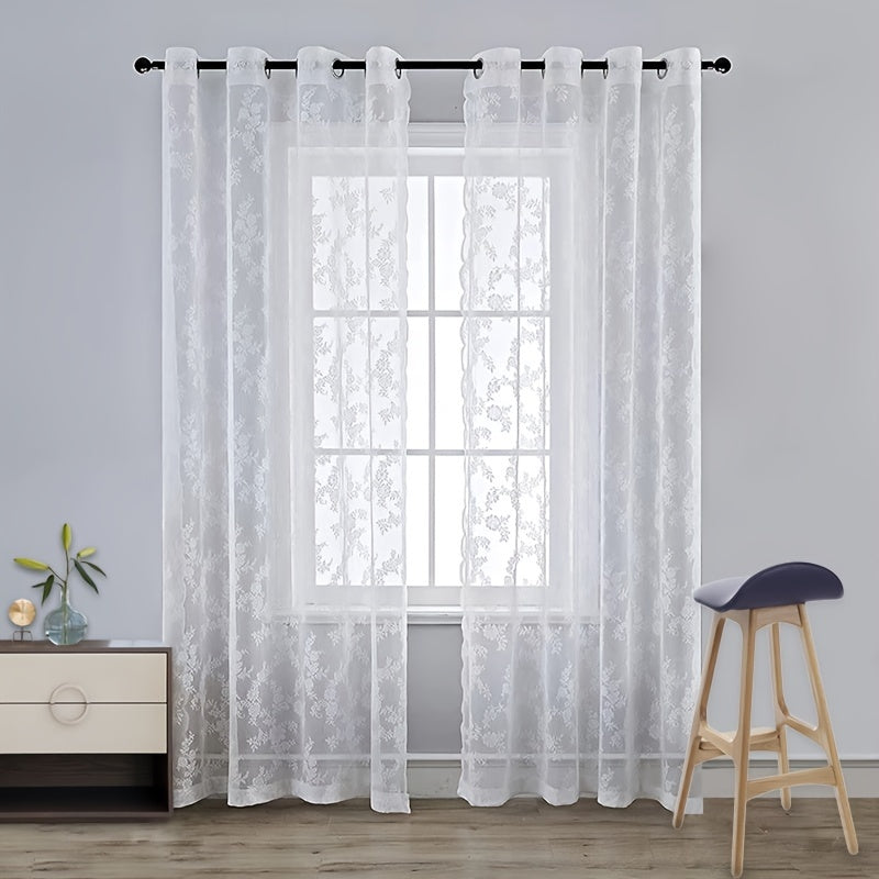 Floral Lace Curtain for Homes Perforated Sheer 1 Piece