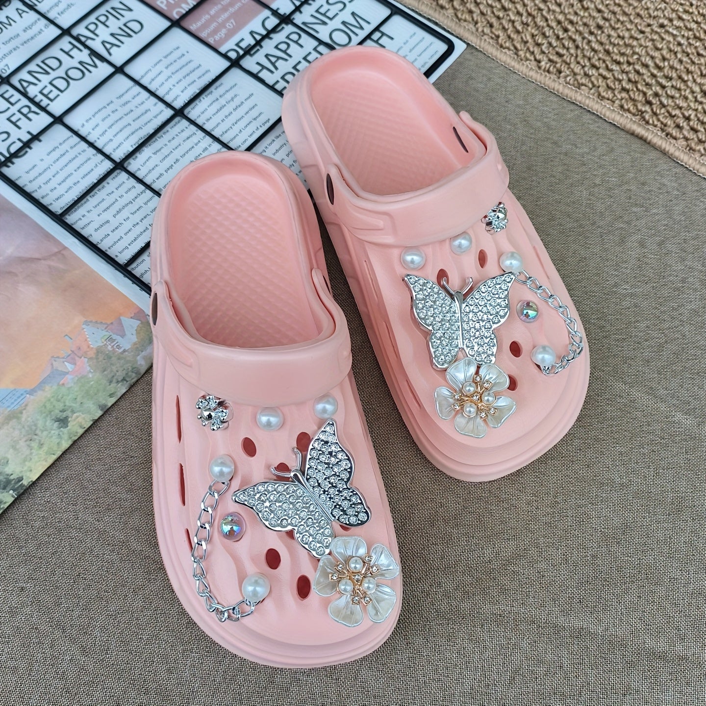 Women's EVA Clog Shoes with Floral Butterfly Accents Non-Slip Summer Footwear