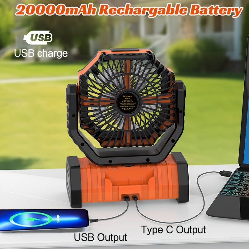 Portable Camping Fan with Wall Mount, Rechargeable USB Battery, Strong Wind