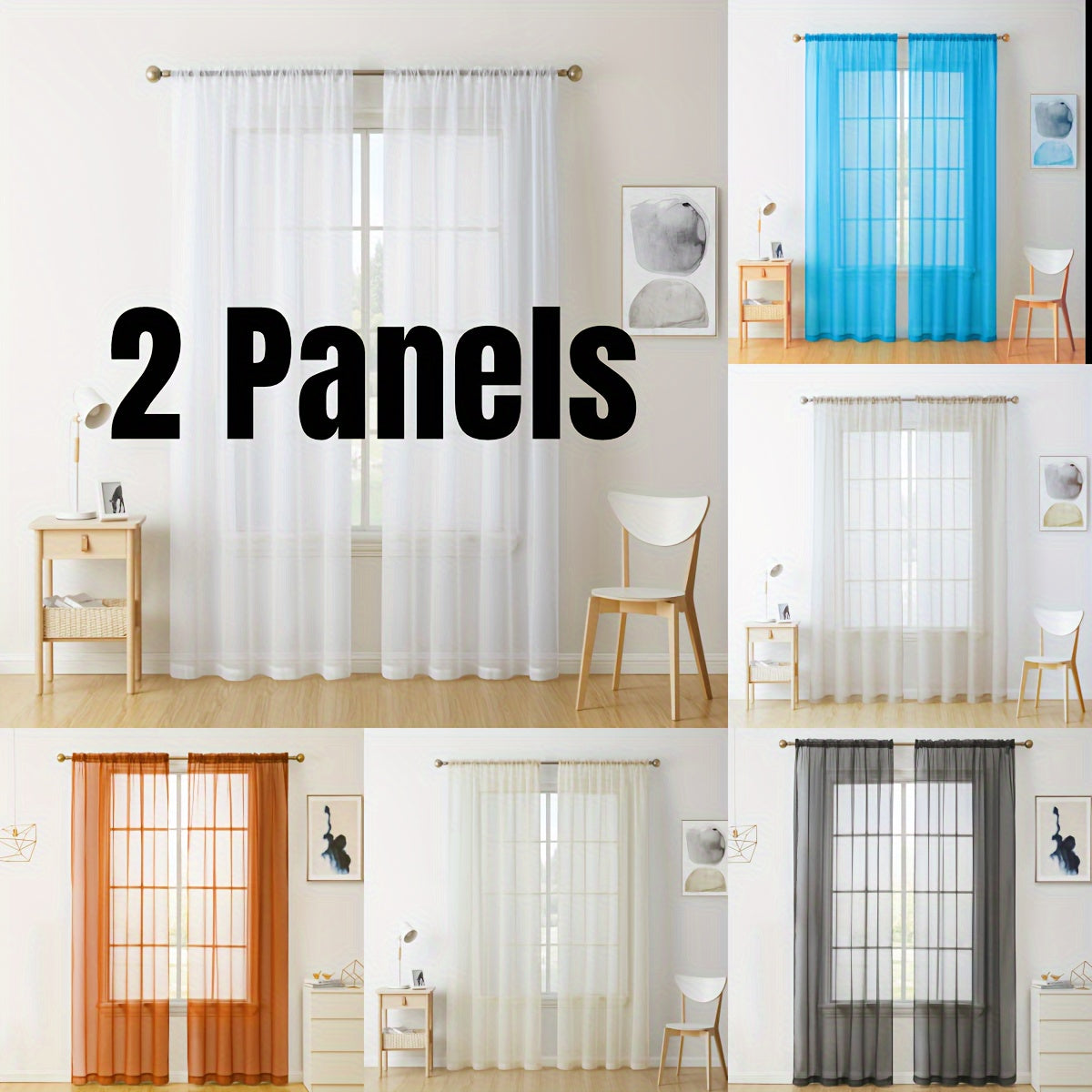 Set of 2 Transparent Lace Curtain Panels for Bedroom and Living Room with Rod Pocket