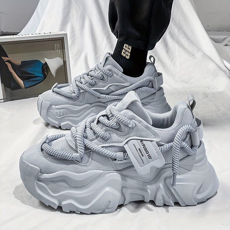 Men's Light Gray Chunky Sneakers Breathable Mesh Hidden Height Increase Casual Athletic Shoes