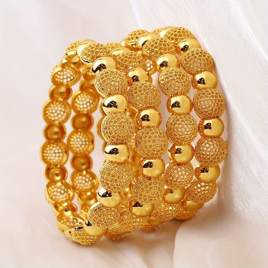 Set of 4 Women's Arab-Inspired Hollow Round Bead Bracelets for Wedding and Party