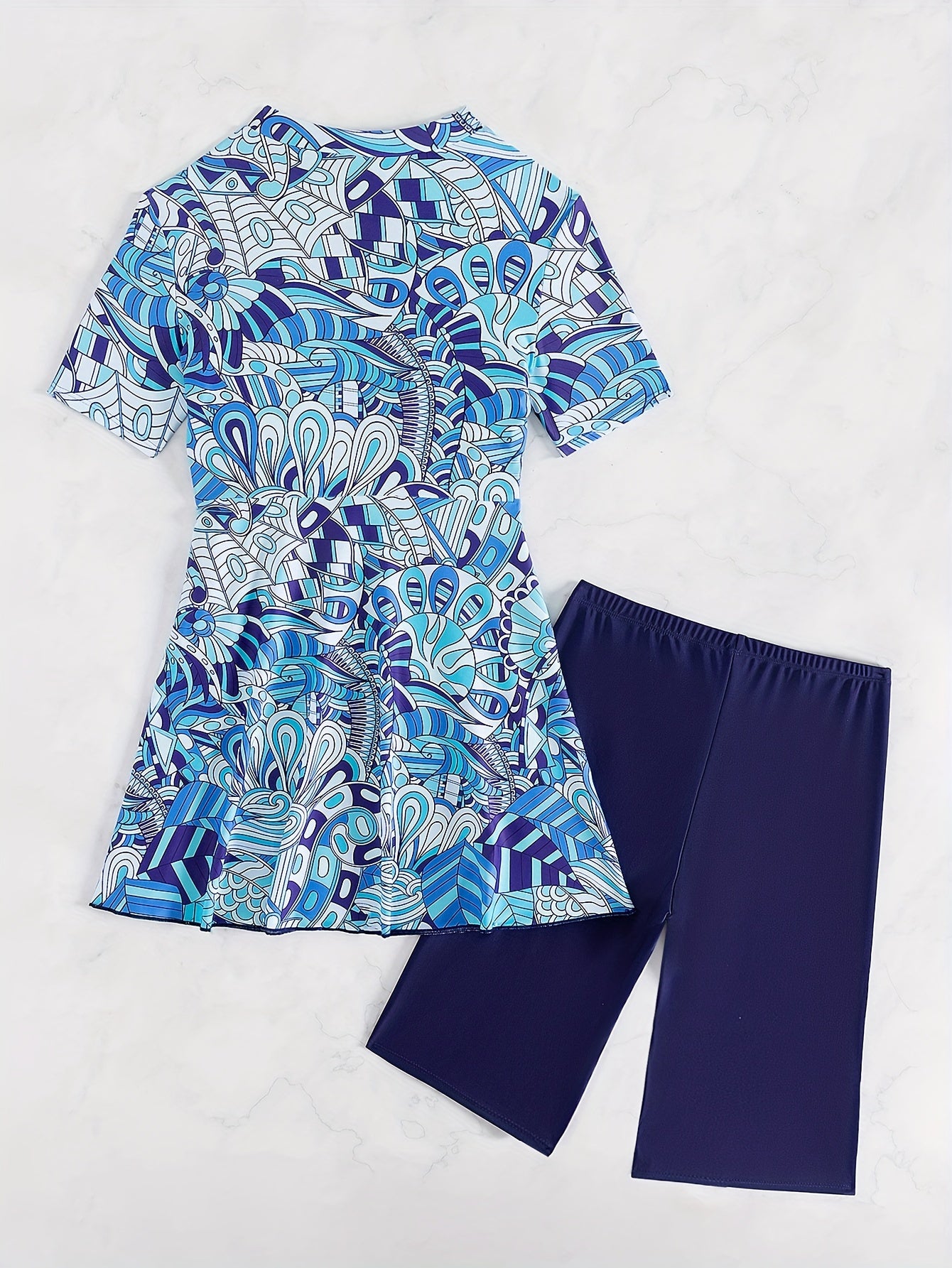 Paisley Print Two-Piece Sports Swimsuit for Women Polyester Elastane High Stretch