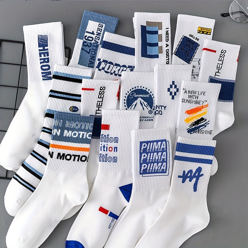 Boys' White Graffiti Crew Socks Pack of 6 8 10 Pairs Breathable All-Season