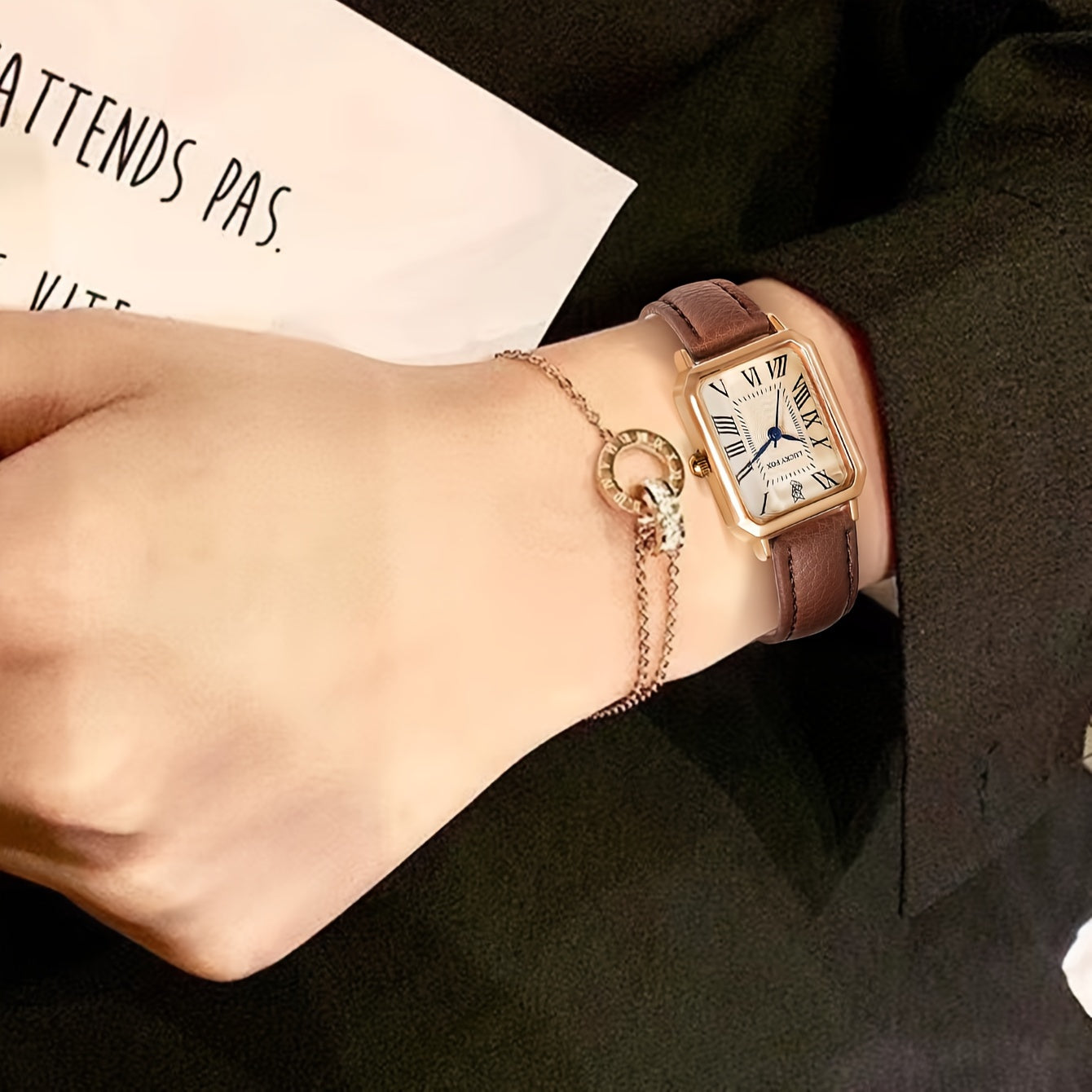 Vintage Business Watch and Bracelet Gift Set with Quartz Movement PU Leather Band Pointer Display