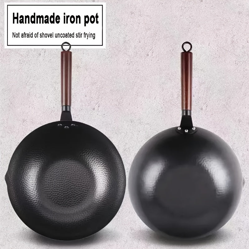 12-Inch Hammered Iron Wok Non-Stick Uncoated Durable Cookware for Gas Electric Halogen Stoves