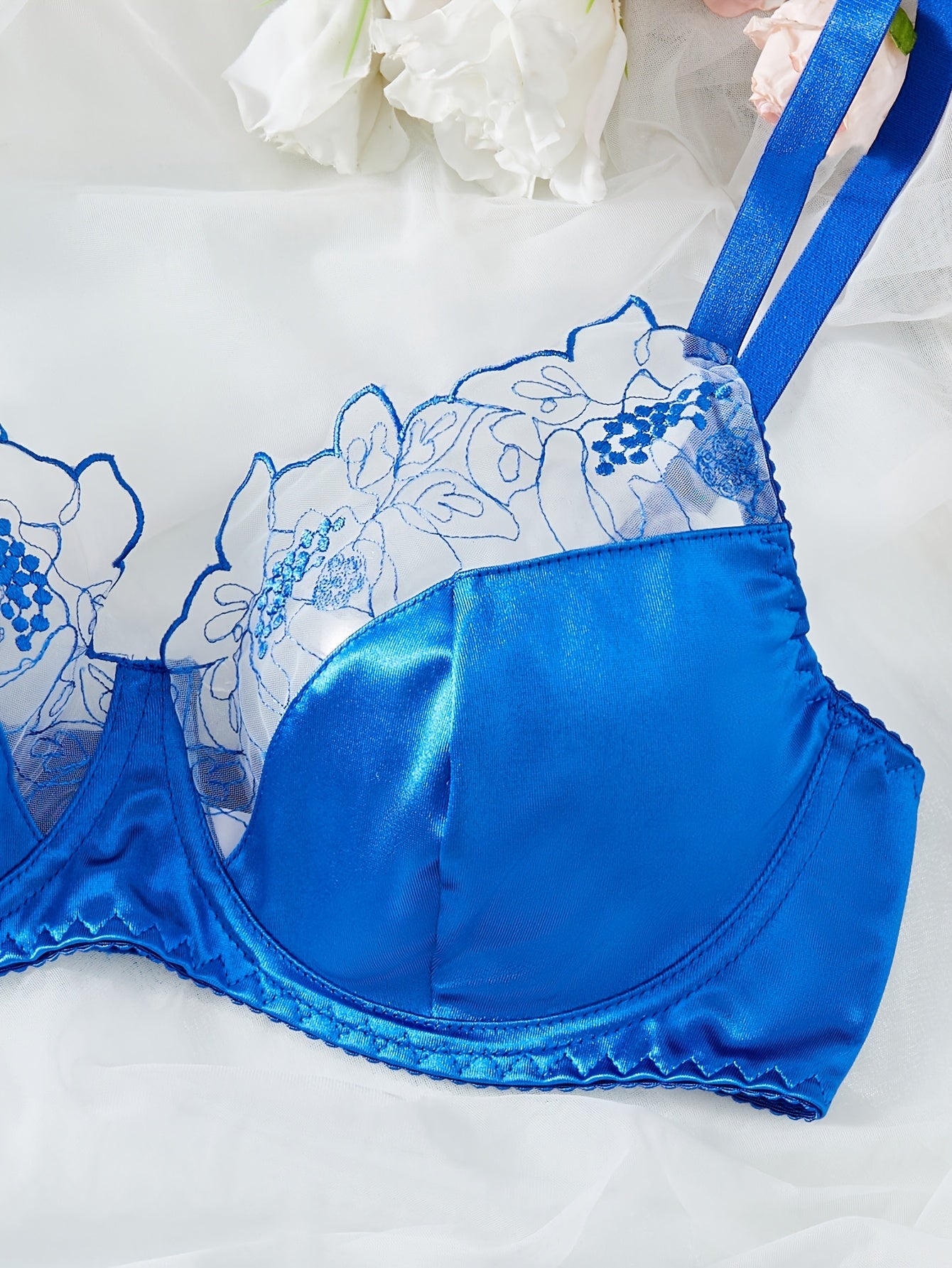 Plus Size Floral Embroidered Sheer Lingerie Set for Adults