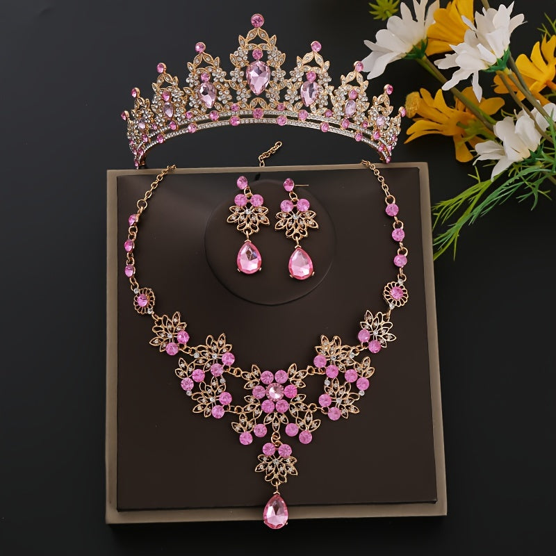 Bridal Crystal Tiara Set with Earrings and Necklace for Women and Girls Wedding Promenade