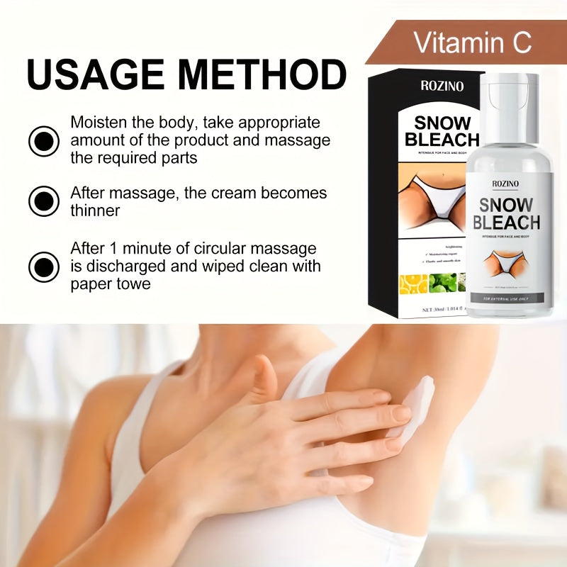 Snow Bleach Cream for Private Areas and Body 1.01 oz Hypoallergenic Skin Lightener Moisturizer