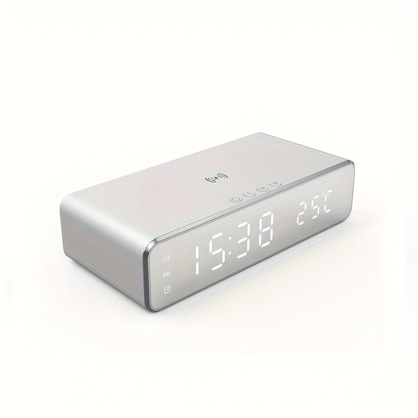 Wireless Charging Station with Alarm Clock Thermometer and Earphone Holder