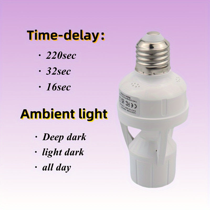 E27 Motion Sensor Light Socket Converter AC 85-265V Hardwired Infrared Body Sensing