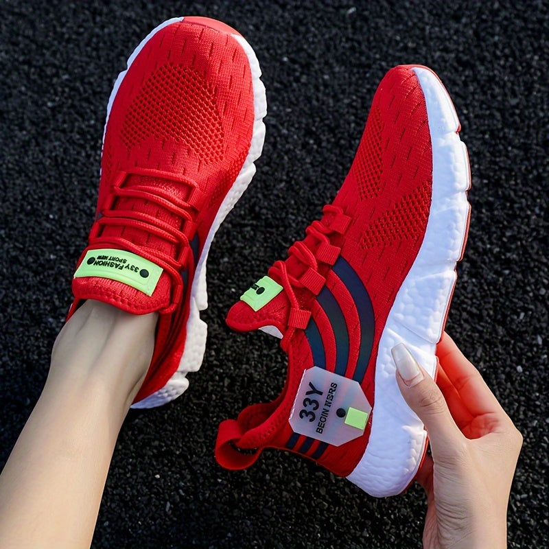 Ayollar uchun nafas oladigan knit platform sport poyafzallari, kundalik, bog‘lamli, sport kiyimlari, katta o‘lcham
