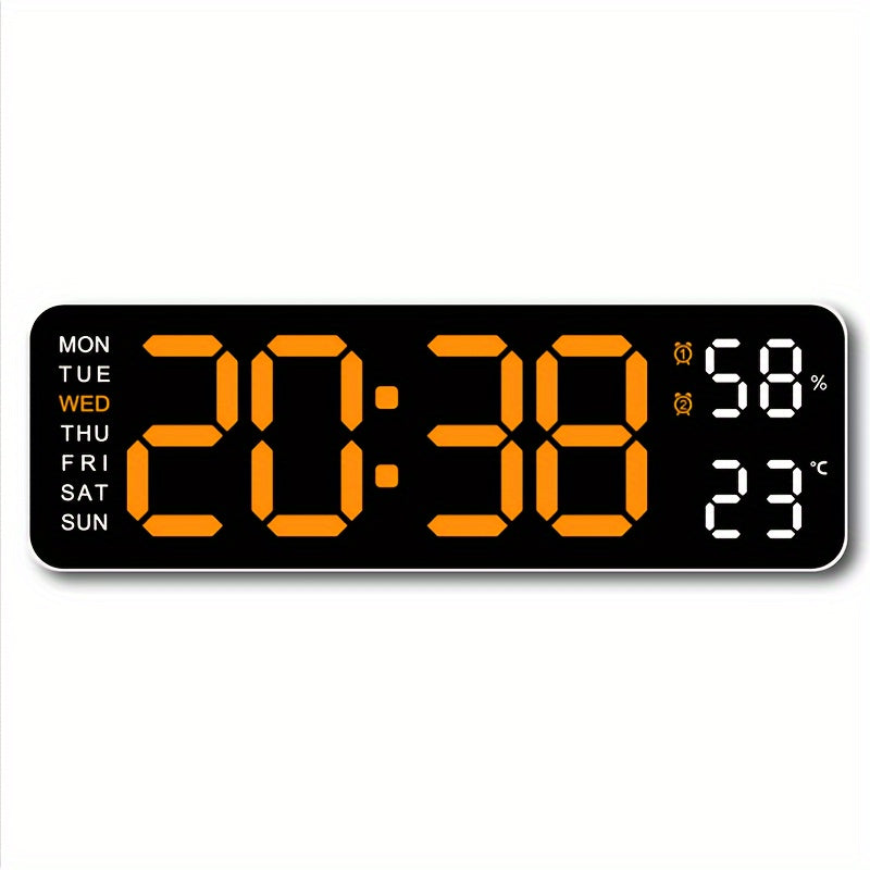 Digital Wall Clock with Large Display Temperature Humidity Weather Icons USB Powered Wall Mount