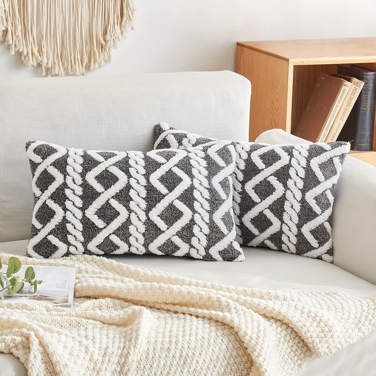 Blue and White Herringbone Throw Pillow Cover with Zipper Closure, Machine Washable Polyester