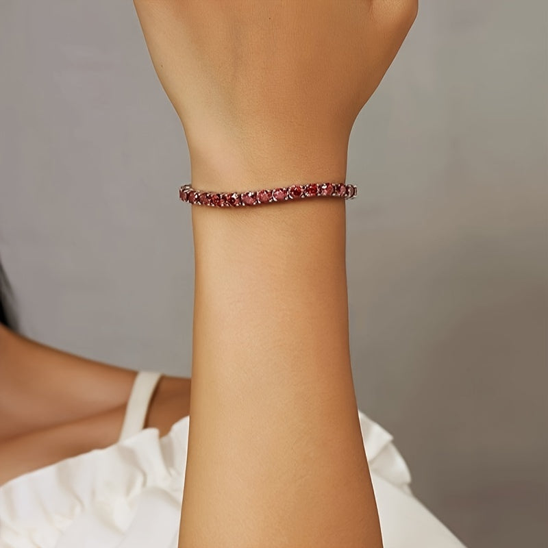 Unisex Red Moissanite Tennis Bracelet 925 Sterling Silver Jewelry Gift for Valentine's Engagement Wedding