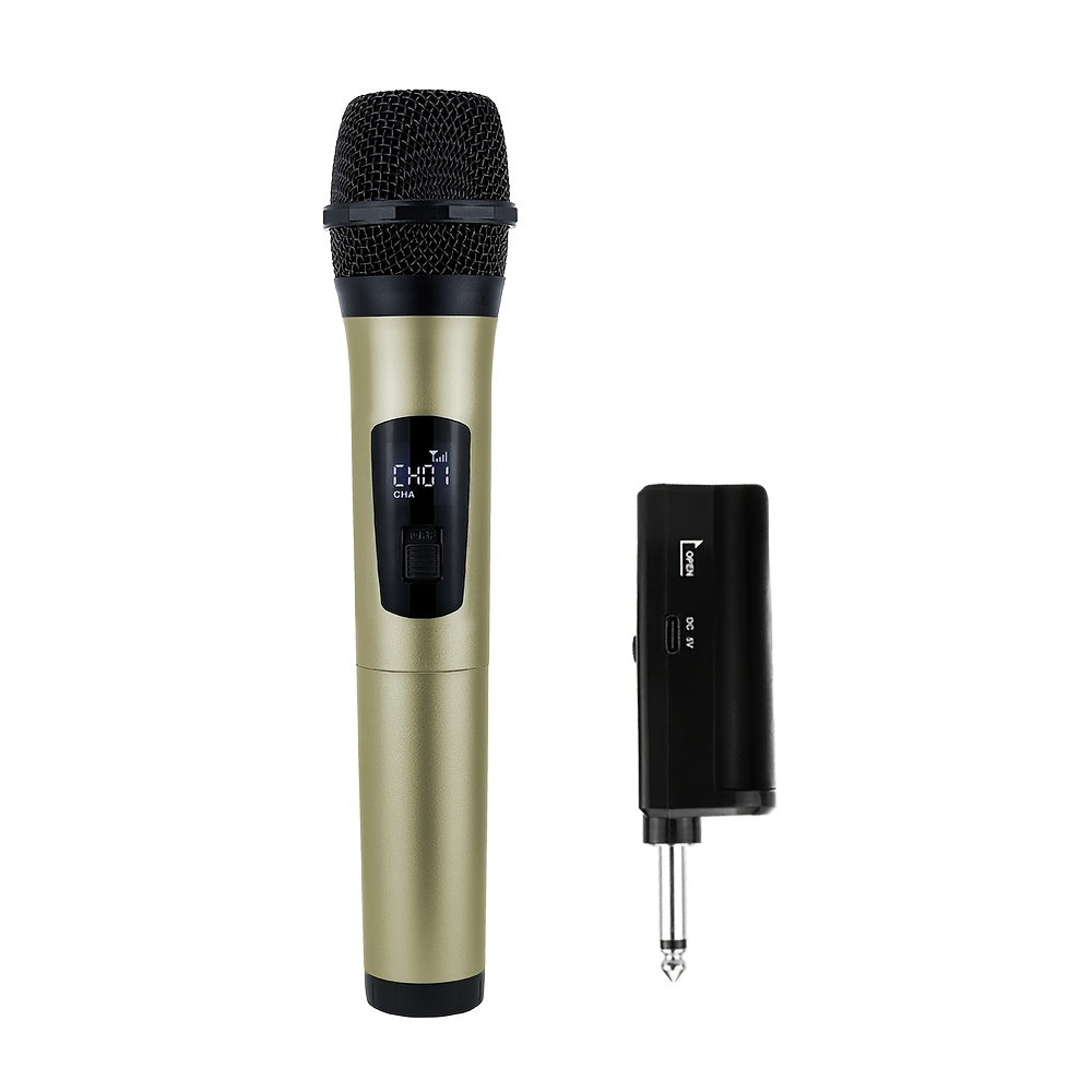 Wireless Microphone Handheld Rechargeable 2.4GHz for Home KTV Outdoor Gold