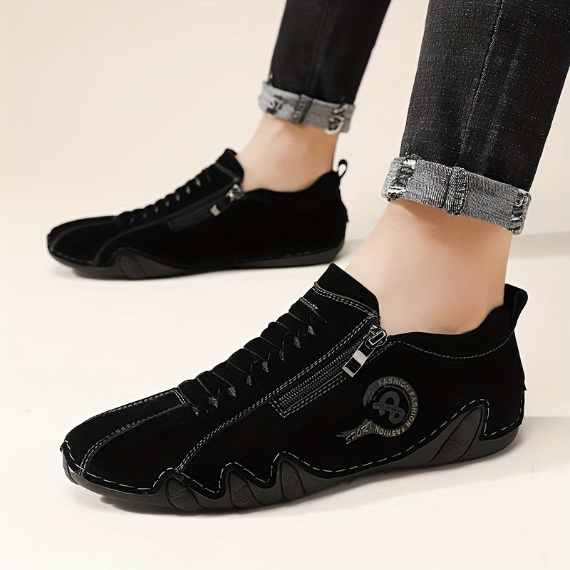 Zapatillas casuales para hombre con cierre de cremallera, transpirable, suela de goma, de caña baja, para uso diario al aire libre
